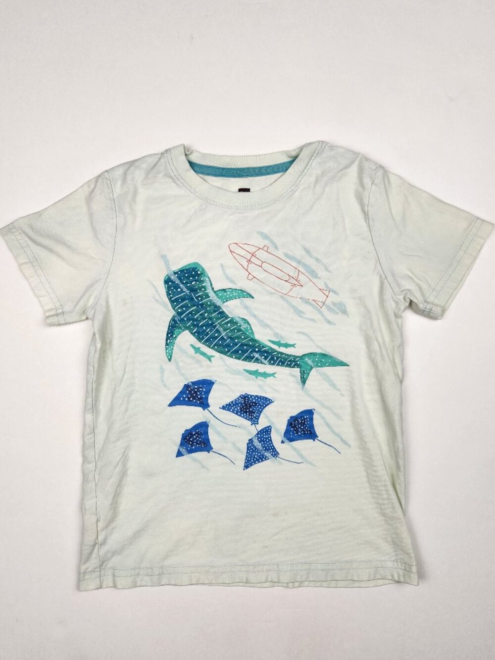 Tea Collection Whale Shark Stingray Graphic Short Sleeve Tee sz 7 Play Condition